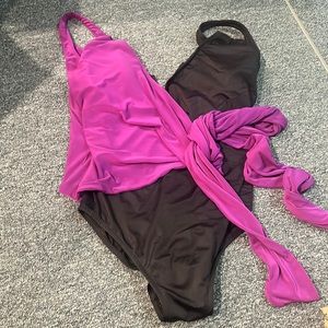 Magic Suit - Purple and Black tie front one piece swimsuit